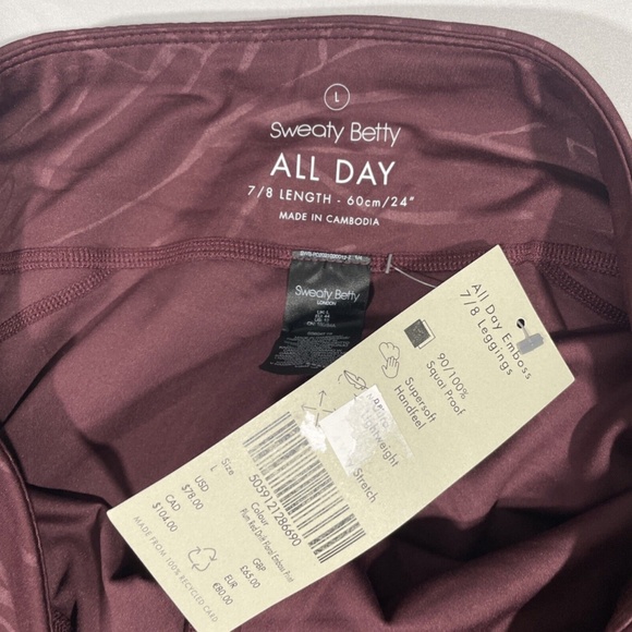 NWT Sweaty Betty [ Large ] Floral All Day Embossed Leggings in Plum Red - Picture 11 of 12